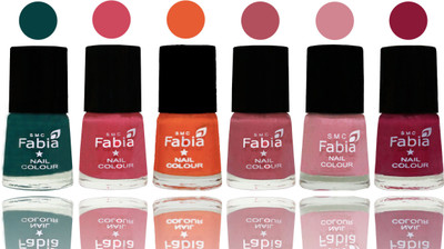

Fabia Exclusive Nail Polish Dark Green-Shock Pink-Sour Orange-Mauve Pink-Rose-Pure Wine(Pack of 6)