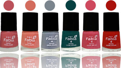 

Fabia Exclusive Nail Polish Bazooka Joe-Light Peach-Wild Gray Yonder-Dark Green-Shock Pink-Reddish Red(Pack of 6)