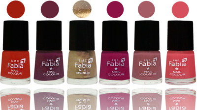 

Fabia Exclusive Nail Polish Shock Orange Red-Mulberry-Gold-Raspberry-Lip-Punch Pink(Pack of 6)