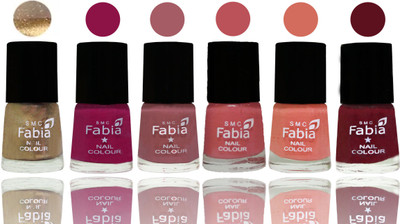 

Fabia Exclusive Nail Polish Gold-Raspberry-Lip-Bazooka Joe-Light Peach-Maroon(Pack of 6)