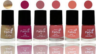 

Fabia Exclusive Nail Polish Gold-Raspberry-Lip-Bazooka Joe-Light Peach-Peach(Pack of 6)