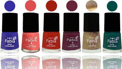 

Fabia Exclusive Nail Polish Shock Blue-Salmon-Shock Orange Red-Mulberry-Gold-Pine Green(Pack of 6)