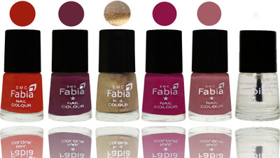 

Fabia Exclusive Nail Polish Shock Orange Red-Mulberry-Gold-Raspberry-Lip-Top Coat(Pack of 6)