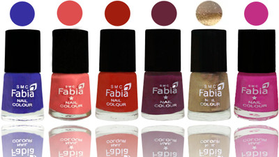 

Fabia Exclusive Nail Polish Shock Blue-Salmon-Shock Orange Red-Mulberry-Gold-Pink Pink(Pack of 6)
