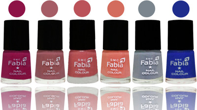 

Fabia Exclusive Nail Polish Raspberry-Lip-Bazooka Joe-Light Peach-Wild Gray Yonder-Shock Blue Dark(Pack of 6)