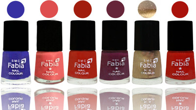 

Fabia Exclusive Nail Polish Shock Blue-Salmon-Shock Orange Red-Mulberry-Gold-Reddish Red(Pack of 6)
