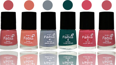 

Fabia Exclusive Nail Polish Bazooka Joe-Light Peach-Wild Gray Yonder-Dark Green-Shock Pink-Coral Pink(Pack of 6)