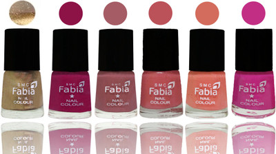 

Fabia Exclusive Nail Polish Gold-Raspberry-Lip-Bazooka Joe-Light Peach-Pink Pink(Pack of 6)