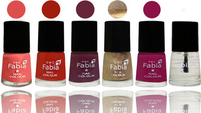 

Fabia Exclusive Nail Polish Salmon-Shock Orange Red-Mulberry-Gold-Raspberry-Top Coat(Pack of 6)