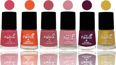 

Fabia Exclusive Nail Polish Shock Pink-Sour Orange-Mauve Pink-Rose-Boysenberry-Mattis Gold(Pack of 6)
