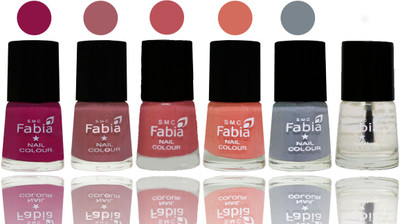 

Fabia Exclusive Nail Polish Raspberry-Lip-Bazooka Joe-Light Peach-Wild Gray Yonder-Top Coat(Pack of 6)
