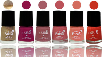 

Fabia Exclusive Nail Polish Gold-Raspberry-Lip-Bazooka Joe-Light Peach-Orange(Pack of 6)
