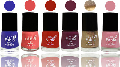 

Fabia Exclusive Nail Polish Shock Blue-Salmon-Shock Orange Red-Mulberry-Gold-Rose(Pack of 6)