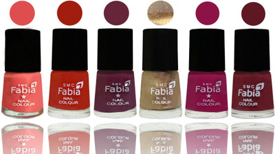

Fabia Exclusive Nail Polish Salmon-Shock Orange Red-Mulberry-Gold-Raspberry-Jam(Pack of 6)