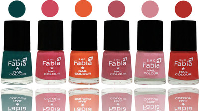 

Fabia Exclusive Nail Polish Dark Green-Shock Pink-Sour Orange-Mauve Pink-Rose-Candy Orange(Pack of 6)