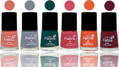 

Fabia Exclusive Nail Polish Light Peach-Wild Gray Yonder-Dark Green-Shock Pink-Sour Orange-Jam(Pack of 6)