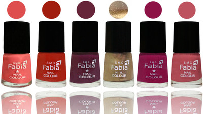 

Fabia Exclusive Nail Polish Salmon-Shock Orange Red-Mulberry-Gold-Raspberry-Coral Pink(Pack of 6)