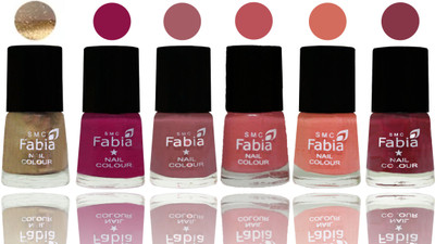 

Fabia Exclusive Nail Polish Gold-Raspberry-Lip-Bazooka Joe-Light Peach-Wine Red(Pack of 6)