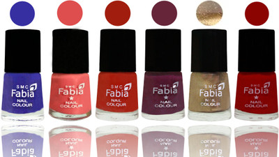 

Fabia Exclusive Nail Polish Shock Blue-Salmon-Shock Orange Red-Mulberry-Gold-Red(Pack of 6)