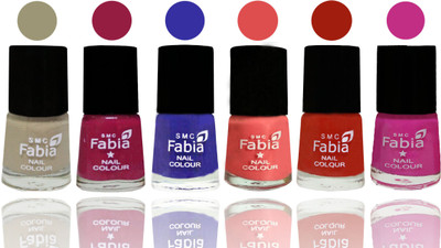 

Fabia Exclusive Nail Polish Tan-Cherry Blossom-Shock Blue-Salmon-Shock Orange Red-Pink Pink(Pack of 6)
