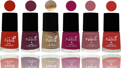 

Fabia Exclusive Nail Polish Shock Orange Red-Mulberry-Gold-Raspberry-Lip-Candy Orange(Pack of 6)