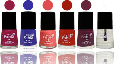 

Fabia Exclusive Nail Polish Cherry Blossom-Shock Blue-Salmon-Shock Orange Red-Mulberry-Top Coat(Pack of 6)