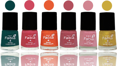 

Fabia Exclusive Nail Polish Dark Green-Shock Pink-Sour Orange-Mauve Pink-Rose-Mattis Gold(Pack of 6)