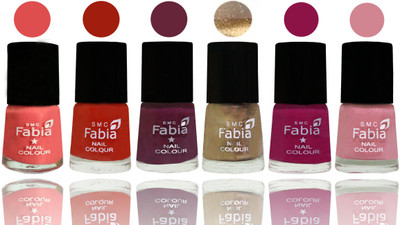

Fabia Exclusive Nail Polish Salmon-Shock Orange Red-Mulberry-Gold-Raspberry-Rose(Pack of 6)