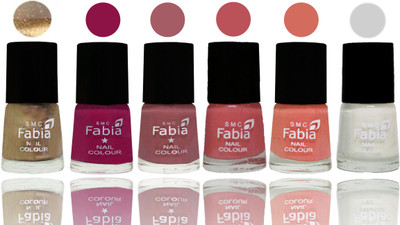 

Fabia Exclusive Nail Polish Gold-Raspberry-Lip-Bazooka Joe-Light Peach-White(Pack of 6)
