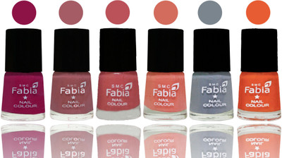 

Fabia Exclusive Nail Polish Raspberry-Lip-Bazooka Joe-Light Peach-Wild Gray Yonder-Sour Orange(Pack of 6)