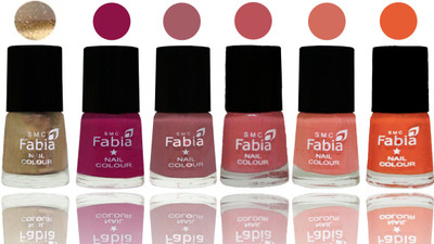

Fabia Exclusive Nail Polish Gold-Raspberry-Lip-Bazooka Joe-Light Peach-Sour Orange(Pack of 6)