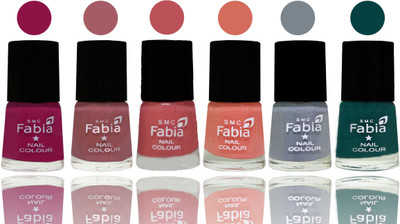 

Fabia Exclusive Nail Polish Raspberry-Lip-Bazooka Joe-Light Peach-Wild Gray Yonder-Dark Green(Pack of 6)
