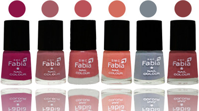 

Fabia Exclusive Nail Polish Raspberry-Lip-Bazooka Joe-Light Peach-Wild Gray Yonder-Dark Nude(Pack of 6)
