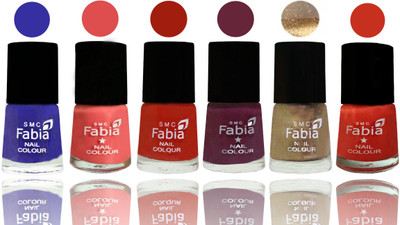 

Fabia Exclusive Nail Polish Shock Blue-Salmon-Shock Orange Red-Mulberry-Gold-Orange(Pack of 6)