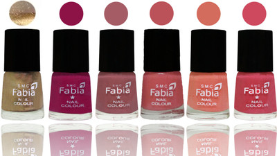 

Fabia Exclusive Nail Polish Gold-Raspberry-Lip-Bazooka Joe-Light Peach-Shock Pink(Pack of 6)