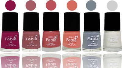 

Fabia Exclusive Nail Polish Raspberry-Lip-Bazooka Joe-Light Peach-Wild Gray Yonder-White(Pack of 6)