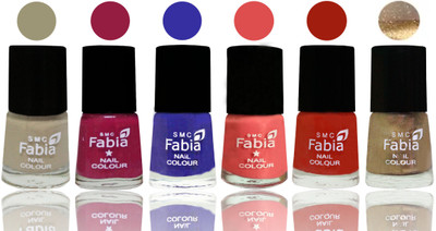 

Fabia Exclusive Nail Polish Tan-Cherry Blossom-Shock Blue-Salmon-Shock Orange Red-Gold(Pack of 6)