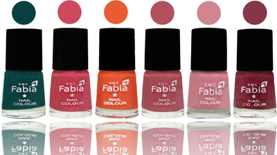 

Fabia Exclusive Nail Polish Dark Green-Shock Pink-Sour Orange-Mauve Pink-Rose-Wine Red(Pack of 6)