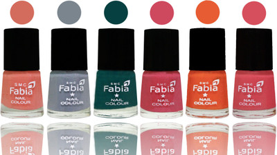 

Fabia Exclusive Nail Polish Light Peach-Wild Gray Yonder-Dark Green-Shock Pink-Sour Orange-Punch Pink(Pack of 6)