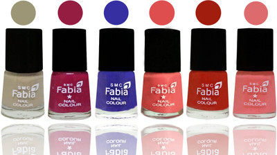 

Fabia Exclusive Nail Polish Tan-Cherry Blossom-Shock Blue-Salmon-Shock Orange Red-Baby Pink(Pack of 6)