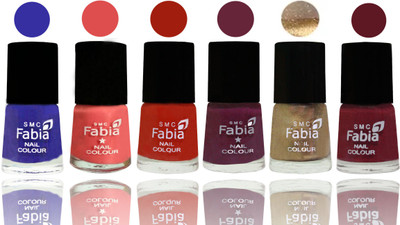 Fabia Exclusive Nail Polish Shock Blue-Salmon-Shock Orange Red-Mulberry-Gold-Jam(Pack of 6)