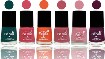 

Fabia Exclusive Nail Polish Dark Green-Shock Pink-Sour Orange-Mauve Pink-Rose-Boysenberry(Pack of 6)