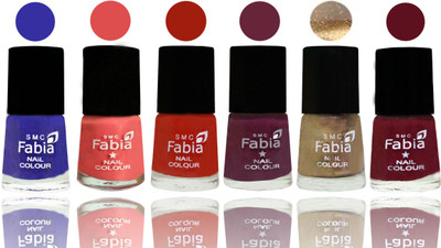 

Fabia Exclusive Nail Polish Shock Blue-Salmon-Shock Orange Red-Mulberry-Gold-Maroon(Pack of 6)