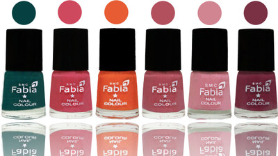 

Fabia Exclusive Nail Polish Dark Green-Shock Pink-Sour Orange-Mauve Pink-Rose-Plum(Pack of 6)