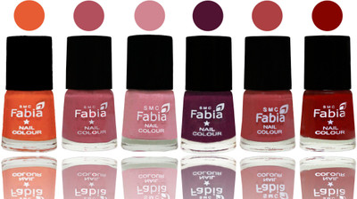 

Fabia Exclusive Nail Polish Sour Orange-Mauve Pink-Rose-Boysenberry-Peach-Bold Red(Pack of 6)