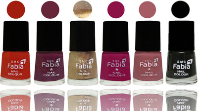 

Fabia Exclusive Nail Polish Shock Orange Red-Mulberry-Gold-Raspberry-Lip-Black(Pack of 6)