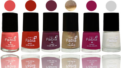 

Fabia Exclusive Nail Polish Salmon-Shock Orange Red-Mulberry-Gold-Raspberry-White(Pack of 6)