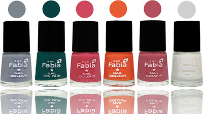 

Fabia Exclusive Nail Polish Wild Gray Yonder-Dark Green-Shock Pink-Sour Orange-Mauve Pink-White(Pack of 6)
