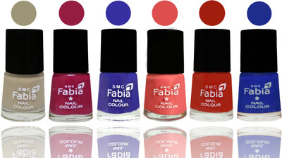 

Fabia Exclusive Nail Polish Tan-Cherry Blossom-Shock Blue-Salmon-Shock Orange Red-Shock Blue Dark(Pack of 6)