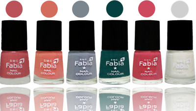 

Fabia Exclusive Nail Polish Bazooka Joe-Light Peach-Wild Gray Yonder-Dark Green-Shock Pink-White(Pack of 6)